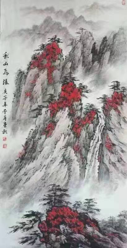 邢唐钦  作品 ——秋山飞瀑（国画）